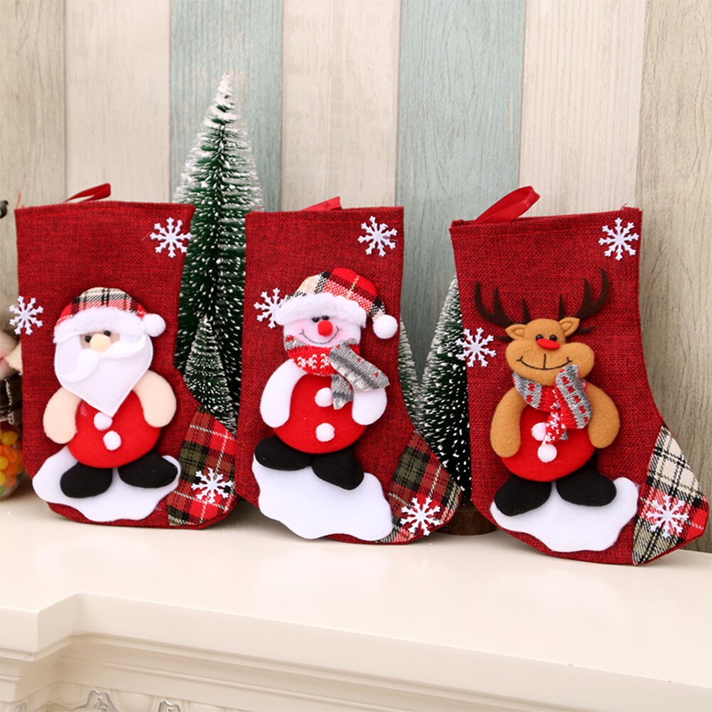 Xmas træ sokker tegneserie snefnug blød taske jul julemanden snemand elbjørn strømper pejs indretning