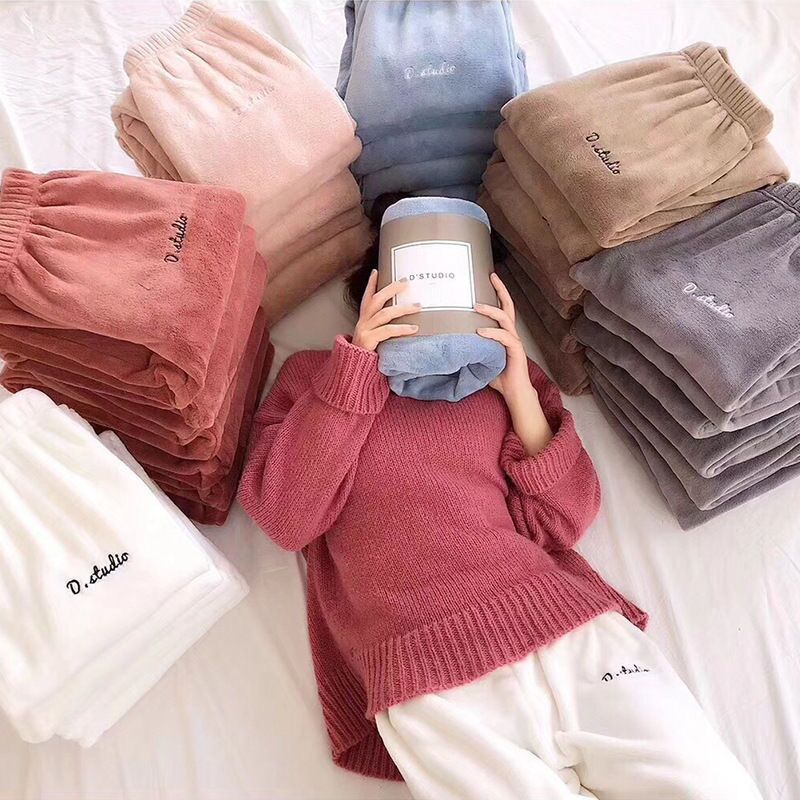 Pantalones de pijama de franela para mujer, ropa de dormir de invierno, informal, suave, para uso diario, gruesa, de terciopelo, largos, sueltos y cálidos