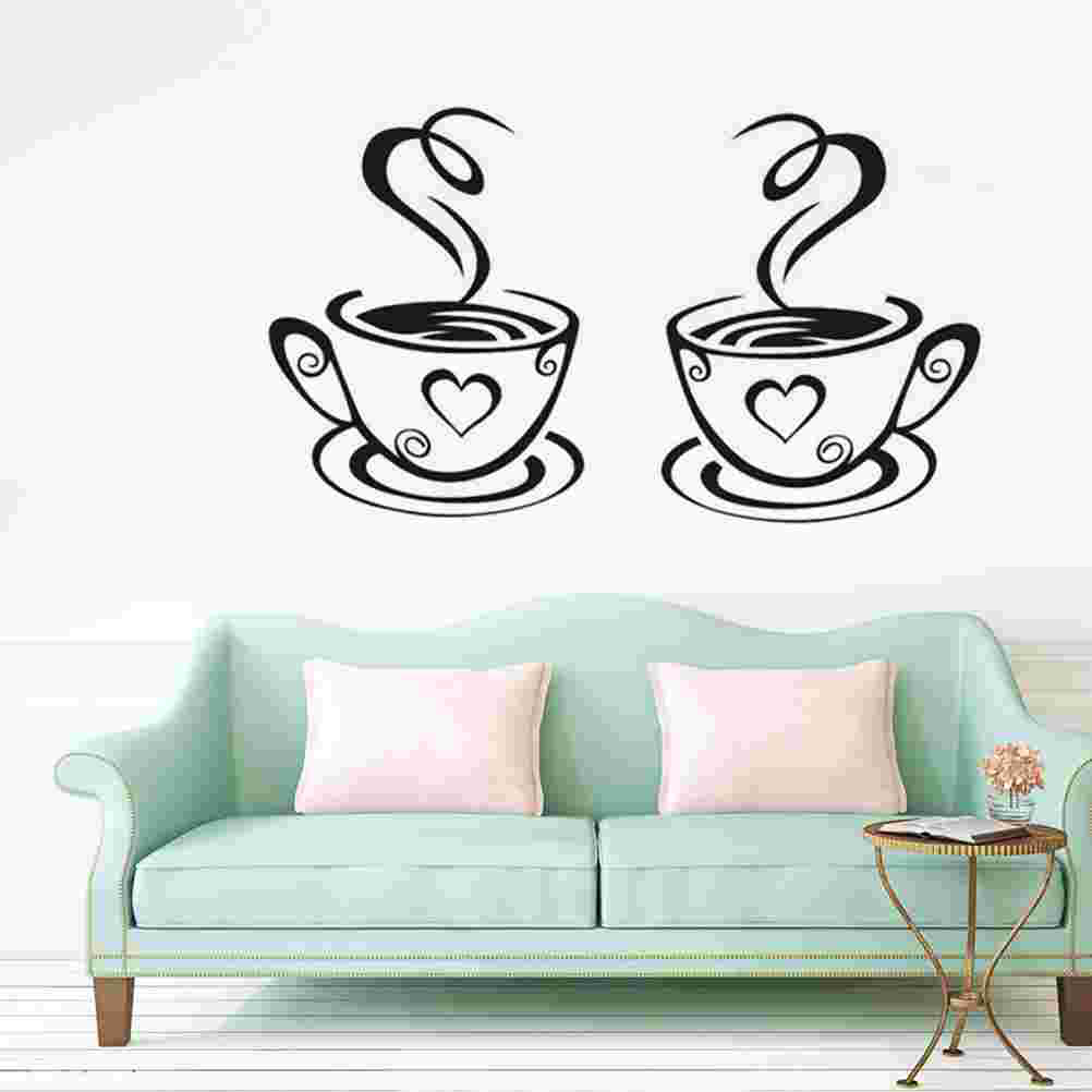 4 Sets Wall Stickers DIY Coffee Cup Pattern Black Wall Decals Wall Decoration Wallpaper for Cafe Shop