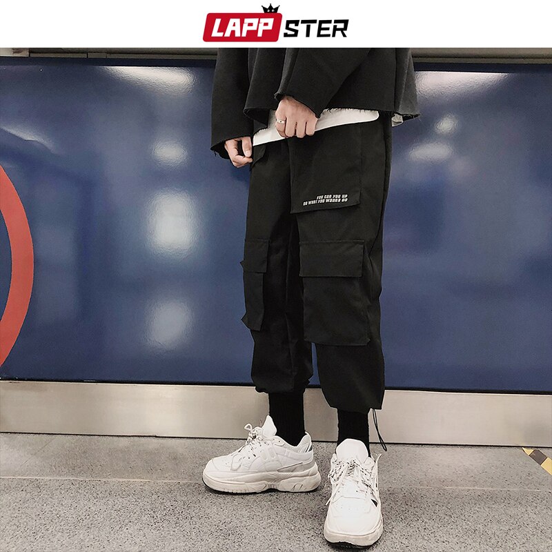 Lappster heren streetwear cargobroeken overalls heren baggy hiphop joggingbroeken broekzakken harembroek paarse joggingbroek koreaans