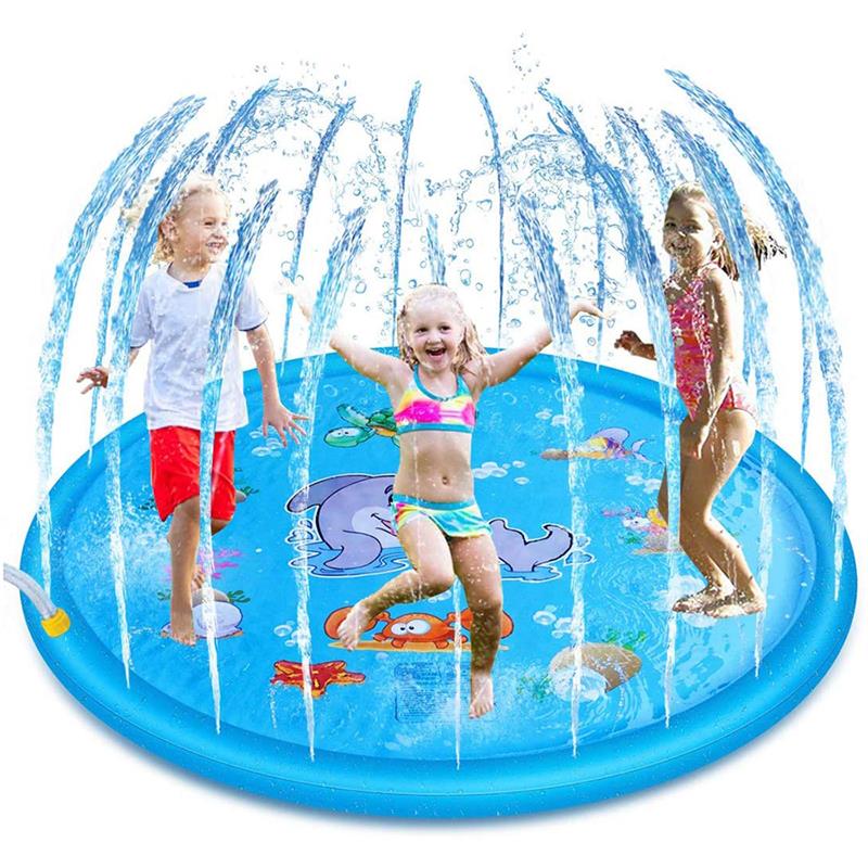 Cojín de Agua pulverizada inflable para piscina para niños y mascotas, colchoneta de agua para juegos de césped, juguetes rociadores para jugar al aire libre, 170cm