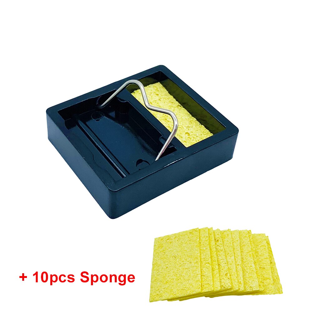 Soporte portátil de hierro para soldar, soporte de estaño para soldar con esponja de limpieza de soldadura, accesorios de soldador eléctrico: G with 10pcs Sponge