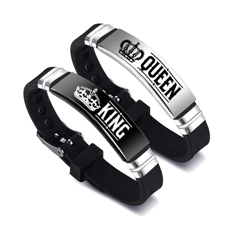 Bracelet couronne en acier inoxydable, 2 pièces/ensemble, en Silicone, pour Couple, unisexe, pour amoureux: BL7428BK8