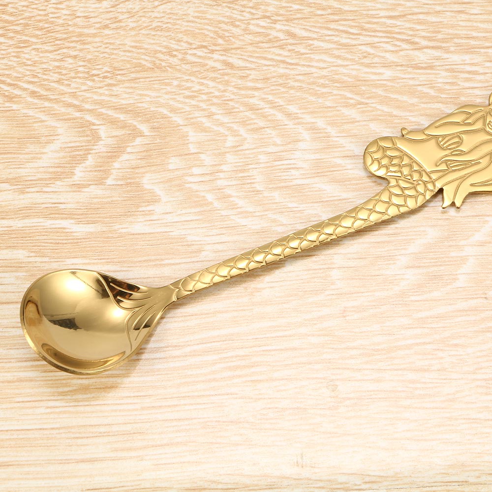 Stainless Steel Mermaid Shape Coffee & Tea Spoon Kitchen Mixing Spoons Ice Cream Dessert Spoon Hanging Cup Dinning Accessories: gold
