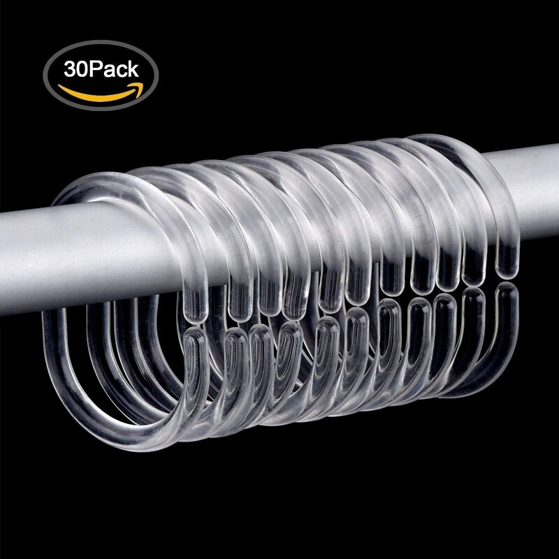 30 Pack Shower Curtain Rings Curtain C Rings Hook Hanger Bath Drape Loop Clip Glide (Clear)