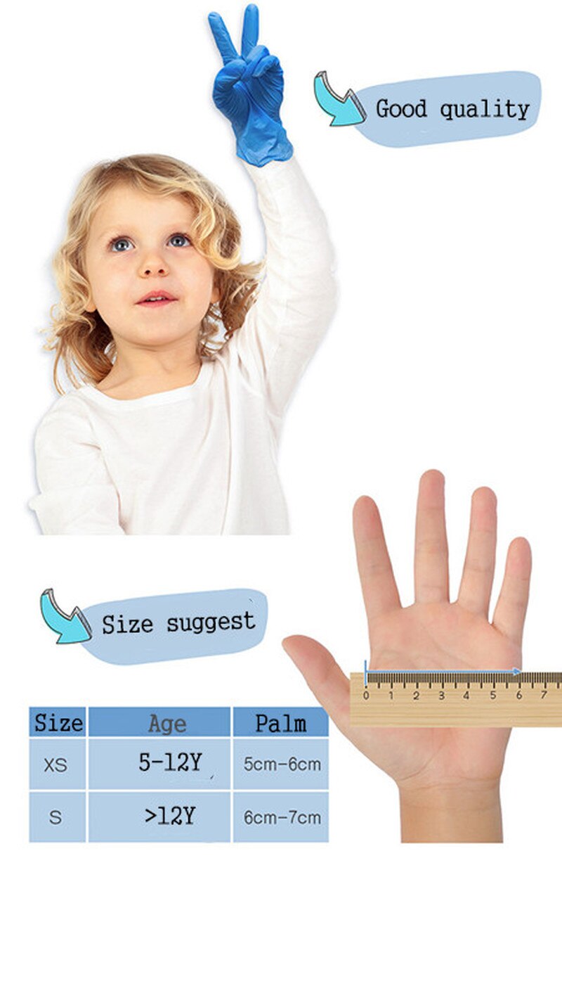 Gants de sécurité jetables universels en Latex/Nitrile, bleus, pour enfants, 1, 6, 10 ou 20 pièces, pour main droite et gauche