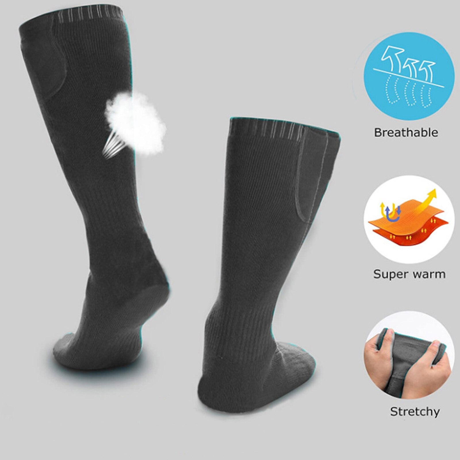 Chaussettes électriques pieds chauds chaussettes chaudes hiver chaussettes chauffantes USB chaussettes chaudes chaussettes chauffantes électriques équipement de Camping taille unique