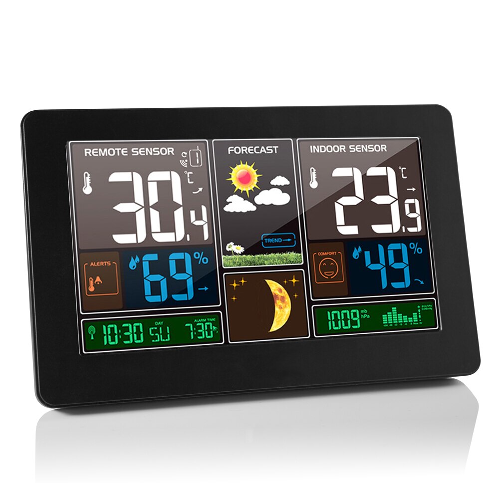 FanJu FJ3378 Digital Alarm Clock Wall Weather Station Indoor Outdoor Temperature Humidity Barometric Forecast Air Pressure Gauge
