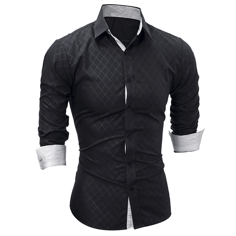 Nouveaux Hommes Manches Longues décontracté Chemise Smoking Chemise Couleur Uni Tenue Pratique Fine Noir Chemises Habillées Pour Hommes Camisa Sociale Masculina