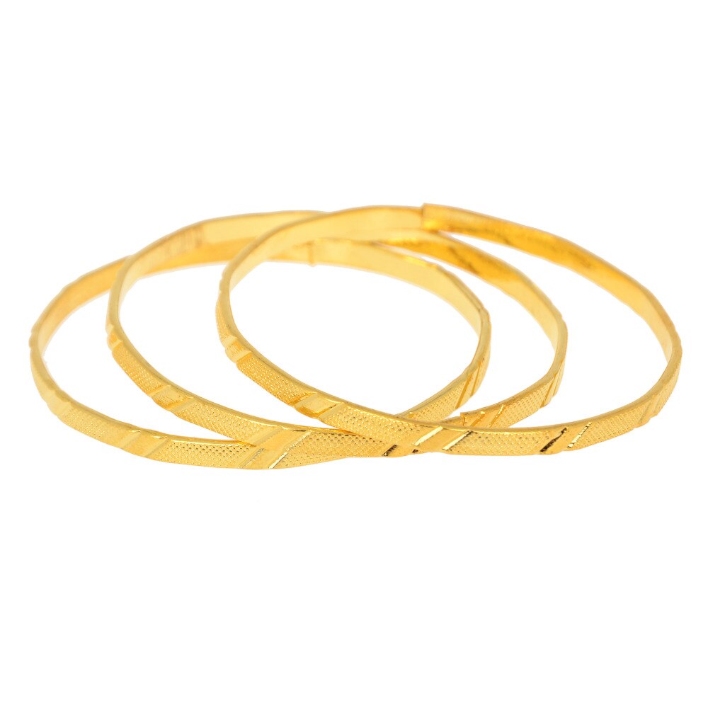 3Pcs/Set Gold Color Alloy Children Golden Bangle Simple Bangles&amp;Bracelets For Girl Birthday Accessories