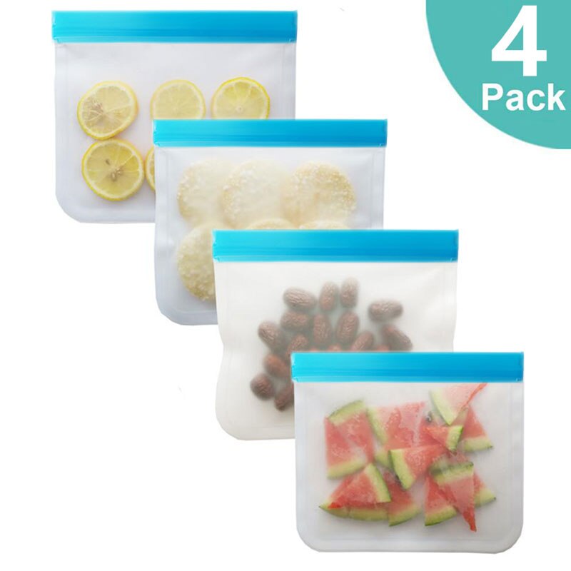 10 Stks/set Blauwe Voedsel Opbergtas Frosted Peva Ziplock Zakje Herbruikbare Voedsel Verse Zak Lekvrij Keuken Silicone Voedsel Opbergtas: 4Pcs Blue