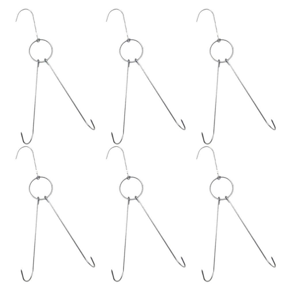 6pcs Stainless Steel Double Meat Hooks Drying Roast Duck Hook Bacon Hanger Grill Hanging Rack (3.5cm Diameter 24.5cm Length)