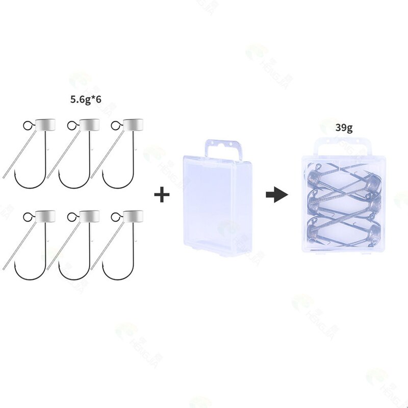 Wokotip 6pcs/Lot Mushroom Head Jig Head Fishing Hook Weedless Fishing Ned Rig Bass Fishing Tackle with box 3.5g 5.5g 6.5g: 5.6g