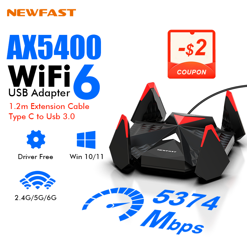 Newfast Adaptador Wifi 6 USB 3.0 Adapter AX5400 6G/5G/2G High Gain Antena Para Wifi6 PC Cle Netzwerk Karte Empfänger Verlängerung Kabel: WHITE