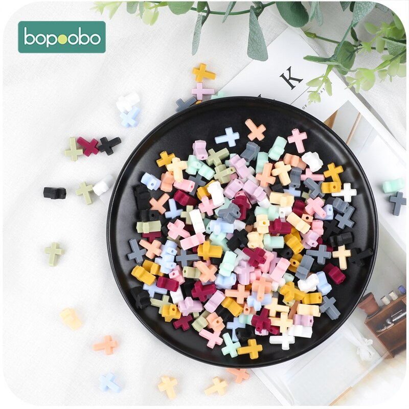 Bopoobo Silicone Cartoon Cross Baby Teether 20pc Silicone Bead BPA Free Baby Teething Beads Silicone Baby Food Grade Teether