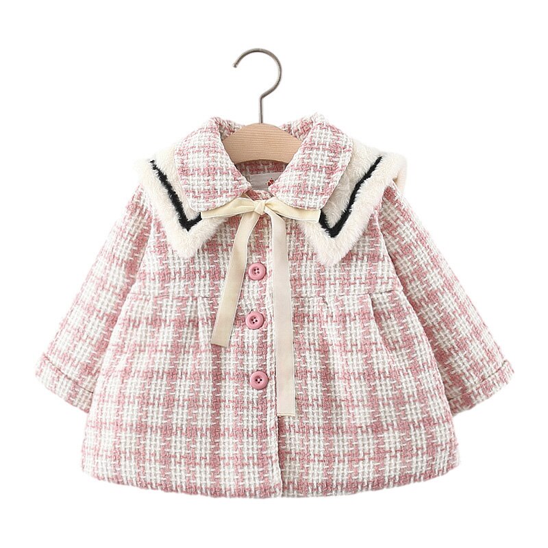 Babyjasje babyjasje lente winter geruit warm imitatiebontkraag schattige prinsessen babymeisjeskleding peuterkleding 1pc
