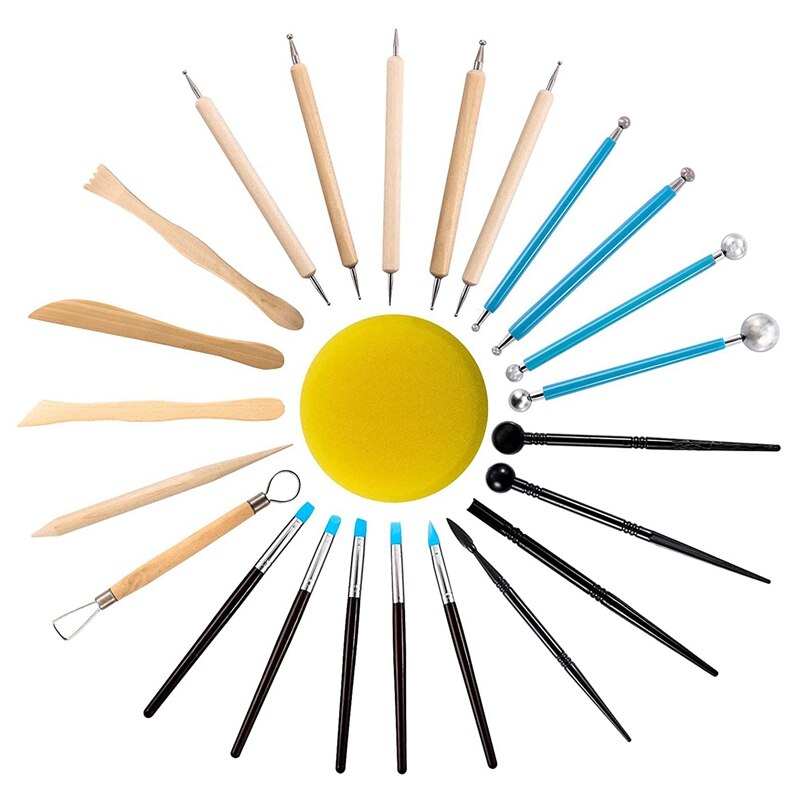 Herramienta de tallado de cerámica de 24 piezas, herramienta de mango de madera, adecuada para pintura en roca, modelo de arcilla de cerámica, arte de uñas en relieve DIY: Default Title