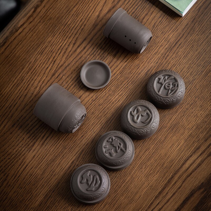 Creatieve Draagbare Zisha Thee Kopjes Set voor Reizen Paarse Klei Thee Set voor Outdoor Trips Relatiegeschenk Aanwezig 4 Cups