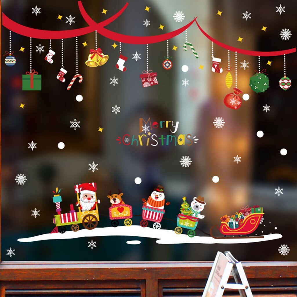 Santa Claus Wall Stickers Wall Cabinet Static Sticker Christmas Decorations For Window Stickers Removable Electrostatic Stickers