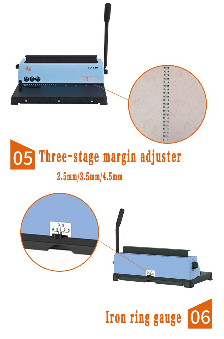 34 Square hole Wire binding machine TD-130 Small machine Big capacity books binding machine