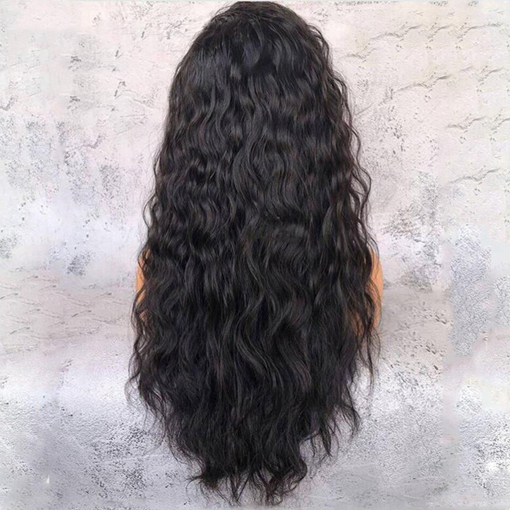 Black Water Wave Synthetic Lace Front Wig Baby Hair Wave Heat Resistant Fiber Hair Half Hand Tied Wig