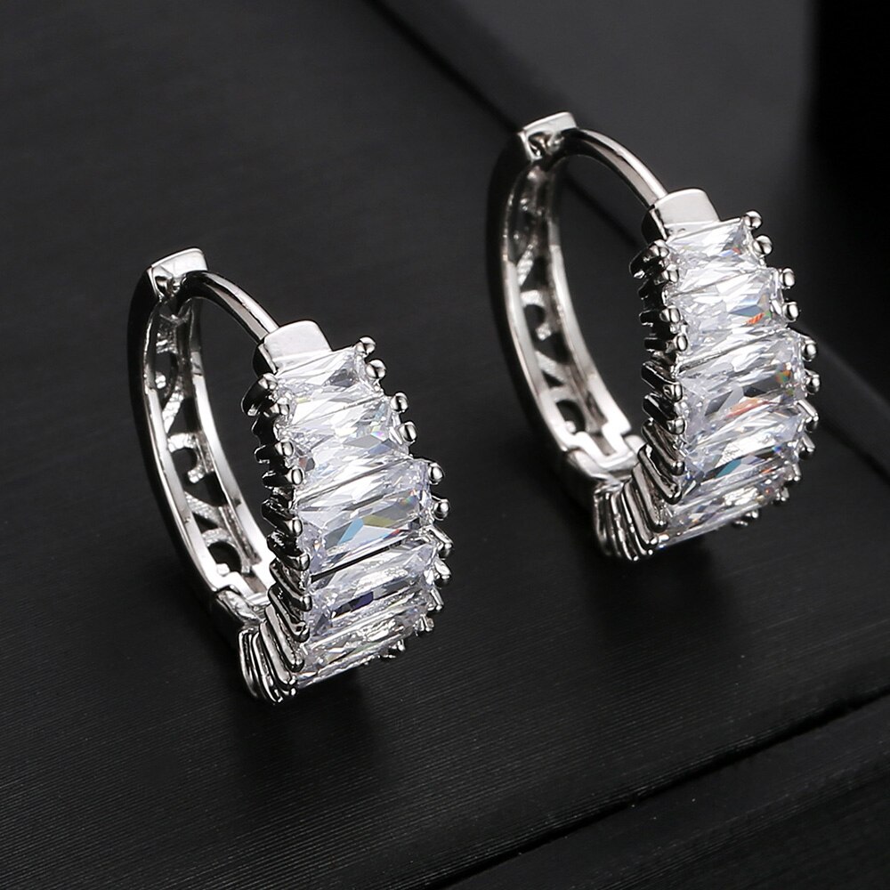 Luxe Vrouwelijke Zirconia Oorbellen Voor Vrouwen Trendy Koper Cz Zilveren Kleur Bruids Sieraden Mode Bruiloft Accessoires: ZE008-silver