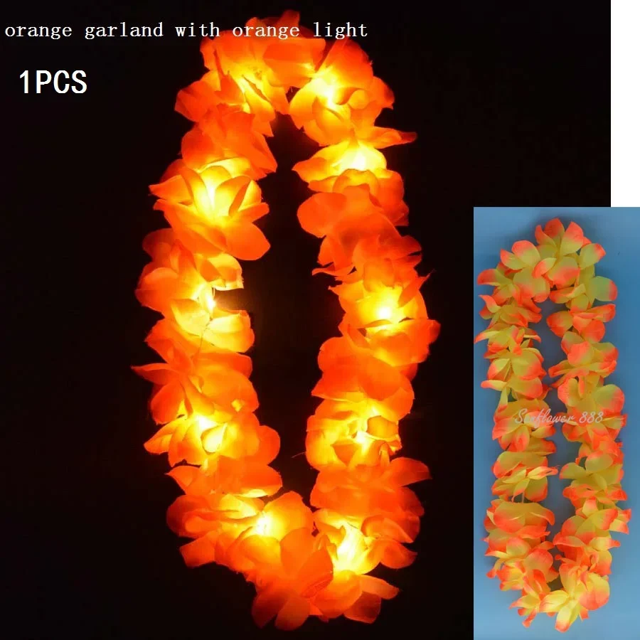 1 Uds. Collar de Lei de flores iluminadas hawaianas para mujer y niña, guirnalda de Hula, disfraz hawaiano de boda, Tropical Luau Glow