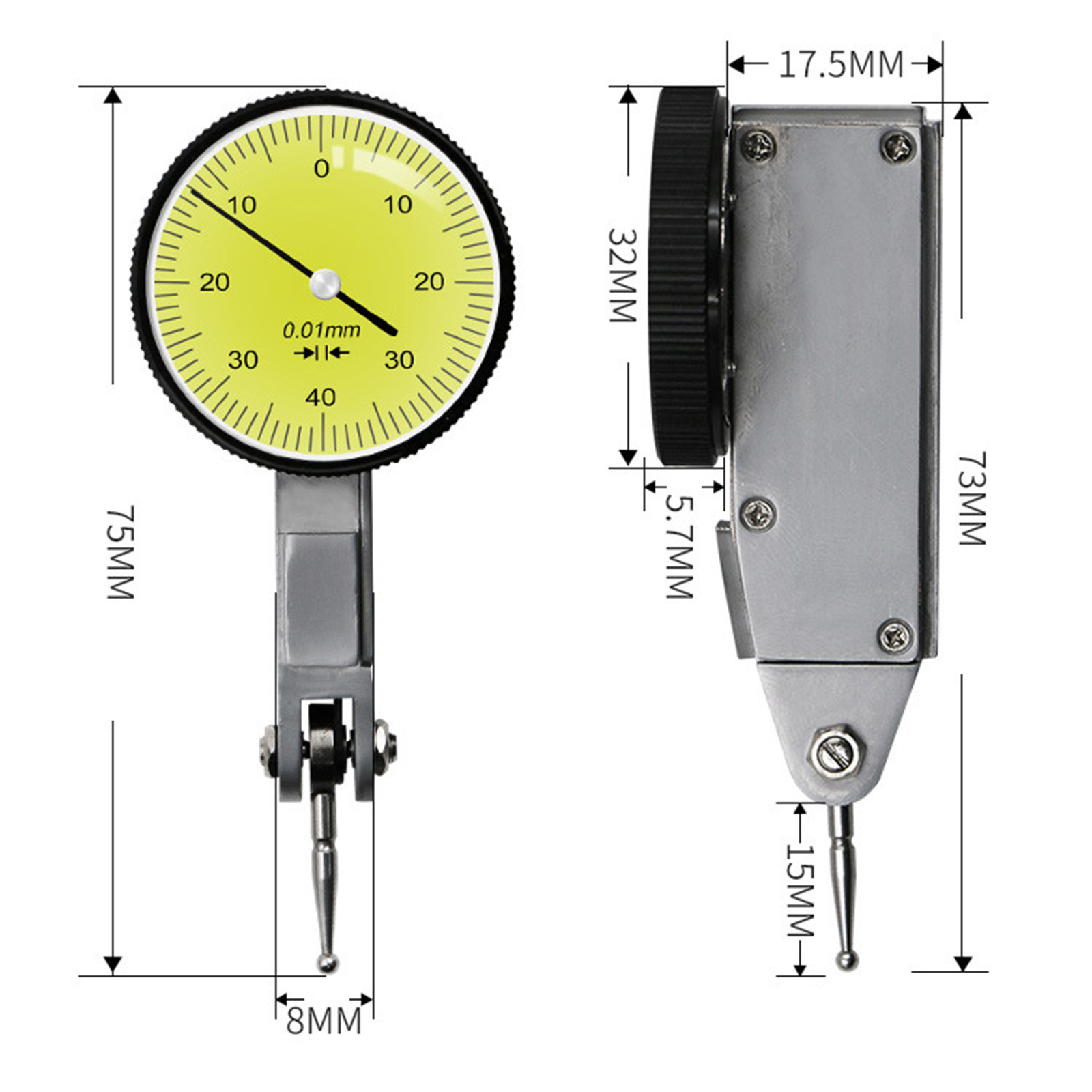 0-0.8mm Lever Indicator Display Analog Dial Lever Shockproof Test 0.01mm Dial Indicator Indicator Meter Dial Ruler Tool