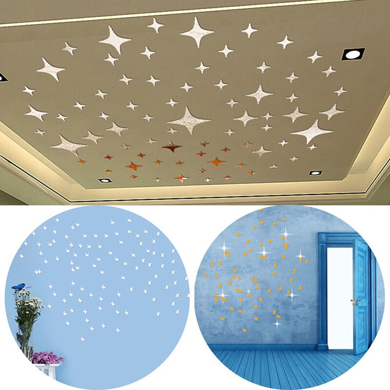 50PCS 3D Star Acrylic Mirror Wall Sticker DIY Living Room Bed Room Background Wall Mirror Wall Sticker Home Decoration