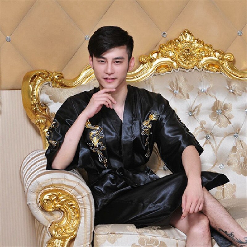 Kimono Men's Nightgown Embroided Gragon Bathrobe Gown Robe Home Clothing Traditional Tang Suit Sleepwear Loose Pajamas MA70007