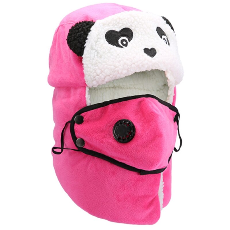 Gorro de invierno con estampado de oso Panda, gorro de lana de imitación con solapa y máscara: PK-2