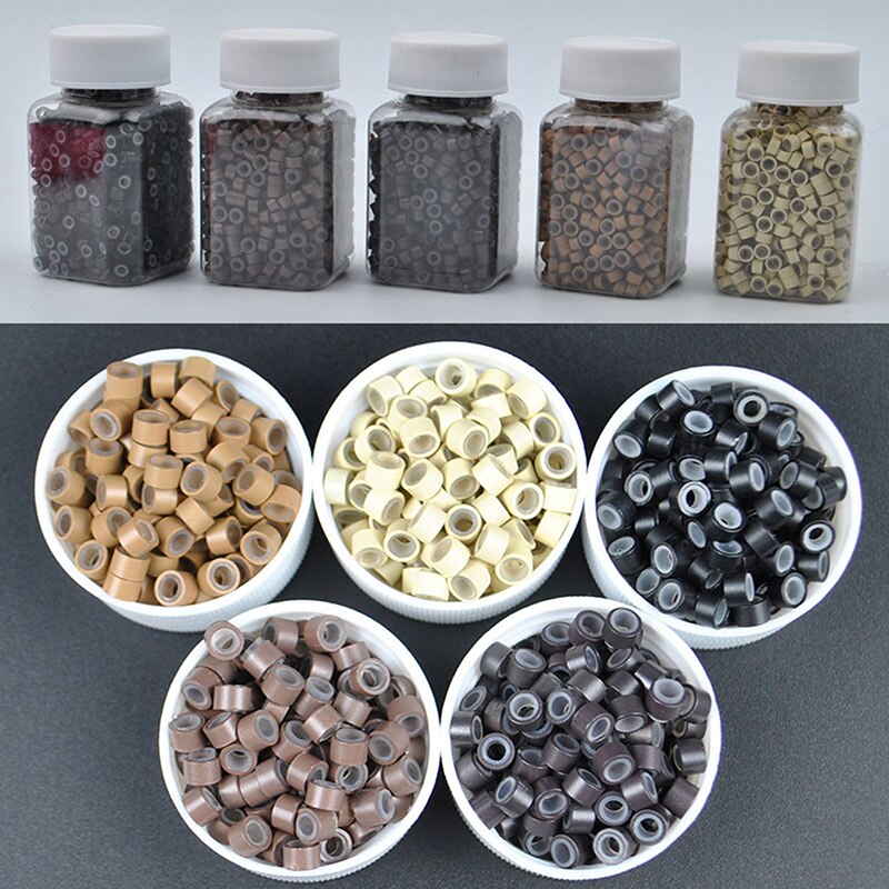 Mikro ringetone 4mm 1000 stk mikro krymp perler mikro perle hår silikon ringe / lenker / perler til hårforlengelse 5 farger