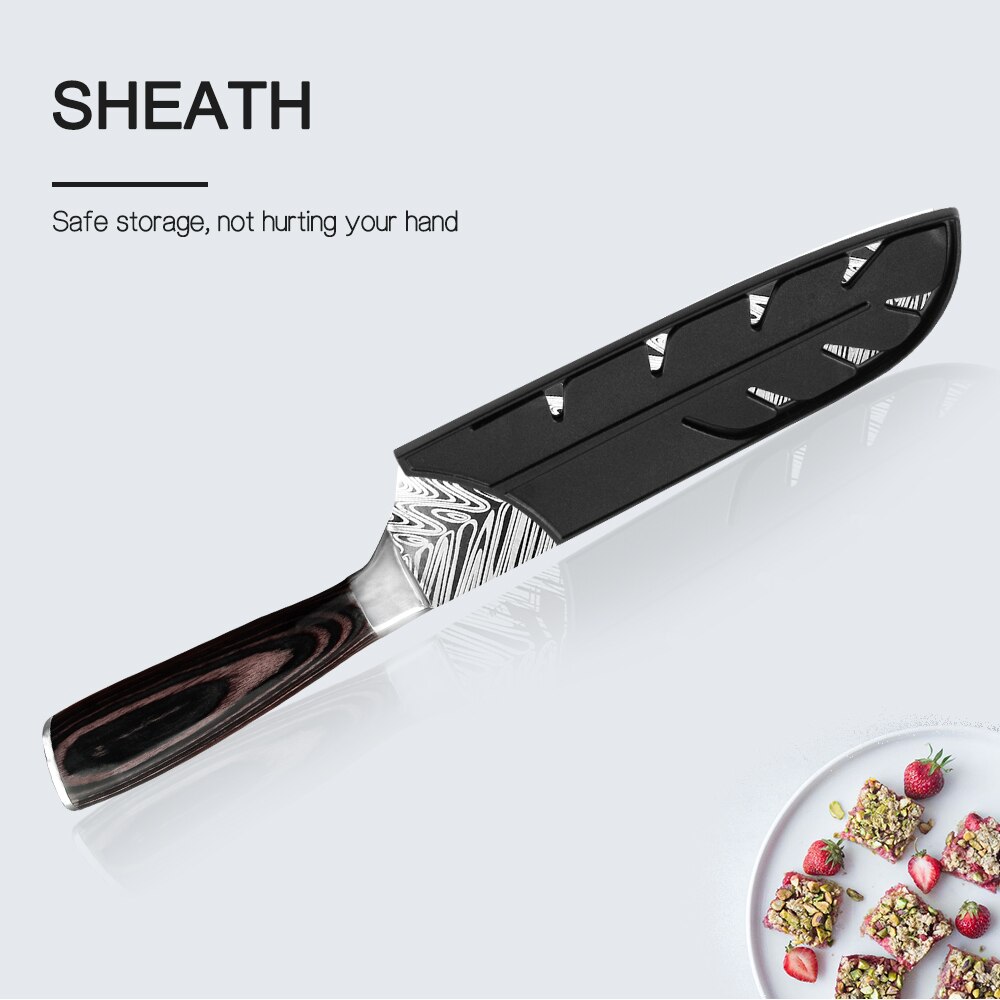 Sowoll 9PCS Kitchen Knives Set Stainless Steel Chef Slicing Bread Cleaver Santoku Utility Paring Knife Wall Knife Storage Tools