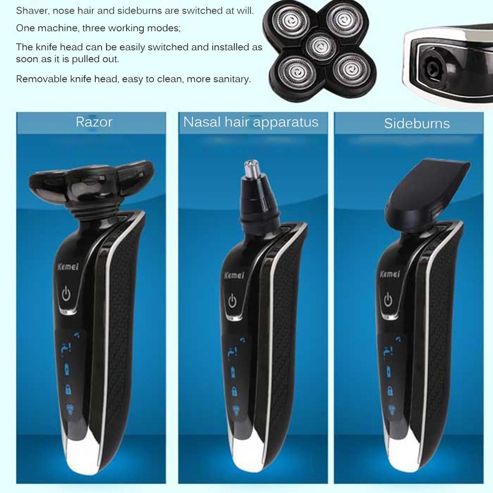 3-In-1 Electric Shaver Body Waterproof Rotary Smart Rechargeable Razor With Stainless Steel 5D Floating Cutter KM5886