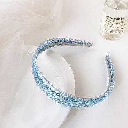 Gennemsigtige kviksand pandebånd brede glitter tænder hårbånd til kvinder piger børn bling bezel hår bøjler hår tilbehør: Blå