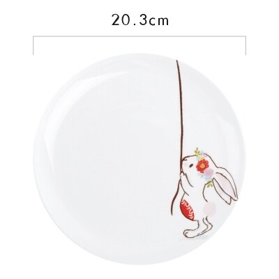 8 Inch Ceramic Dinner Plate Rabbit Animal Dinner Dishes Pasta Steak Dessert Plates Fruit Snack Dish Fine Bone China Kitchenware: D