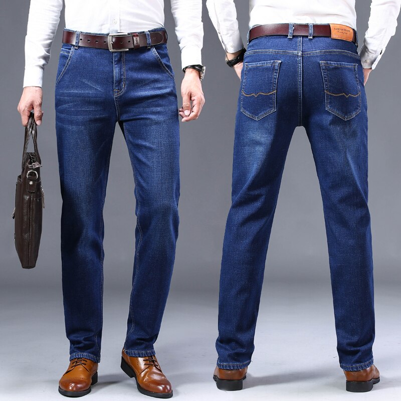 Dikke fluwelen broek warme jeans casual fleece broek heren winter overgewicht jeans blauw zwart regular fit stretch