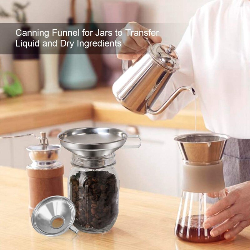 Canning Funnel, 2 Pack Mason Jar Funnel Canning Funnel for Wide and Regular Jars, Stainless Steel Funnel Kitchen Funnel