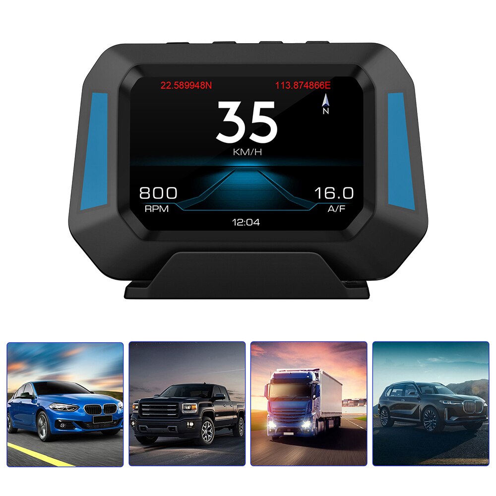Car Hud Digital Speedometer Gauge Smart Slope Meter OBD2+GPS Head Up Display 4x4 Inclinometer LCD Display Auto Security Alarm