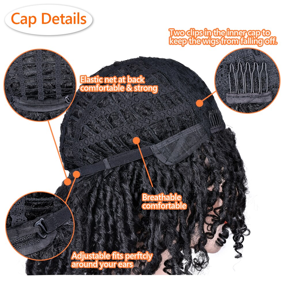 Hihoo Dreadlock Curly Wig Soft Short Synthetic Natural Hair Wigs With Bangs For Black Women Ombre Crochet Twist Hair Wigs 14''