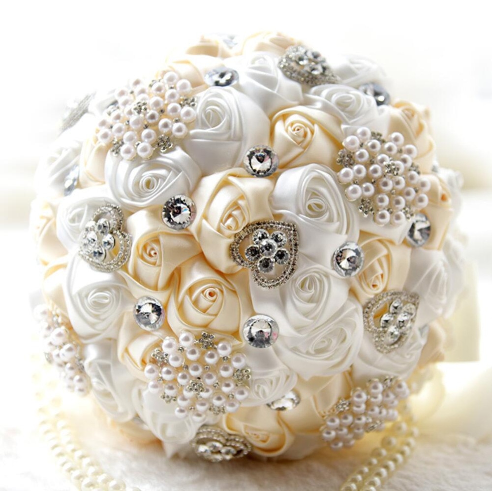 AYiCuthia Pearl Wedding Flower Bridal Bouquets Crystal Sparkle bouquet Bride Bridesmaid Wedding Bouquet S69