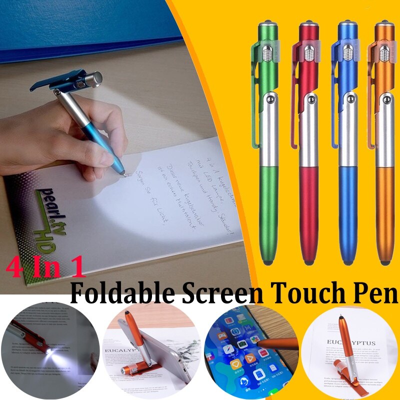 Mode Led Touchscreen Pen Multifunctionele 4-In-1 Opvouwbare Balpen Stylus (Zaklamp Ondersteuning) voor Tablet Mobiel