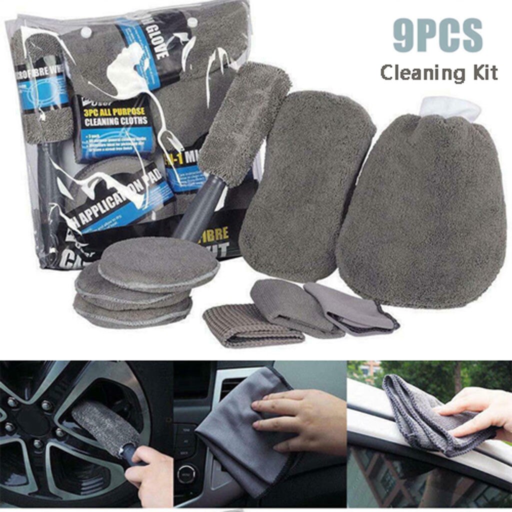 9PCS one set Of Car Wash Cleaning Kit Microfiber Car Detailing Washing Tools #33