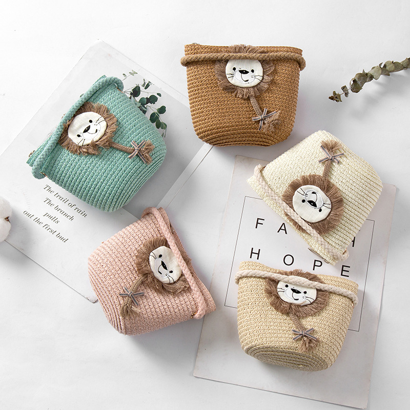 Cartoon Portemonnees Hand Made Kleine Stro Tassen Kinderen Geneigd Schoudertassen Messenger Bag Schattig Meisje Handtassen Kids