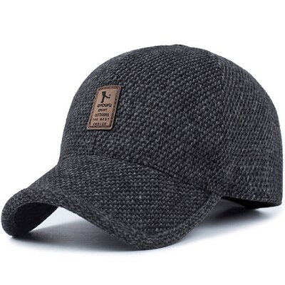 Nouveaux hommes hiver chapeau casquette de Baseball avec des rabats d'oreille mâle tricoté casquette hommes os casquette Snapback épais noir papa chapeaux pour père: Black