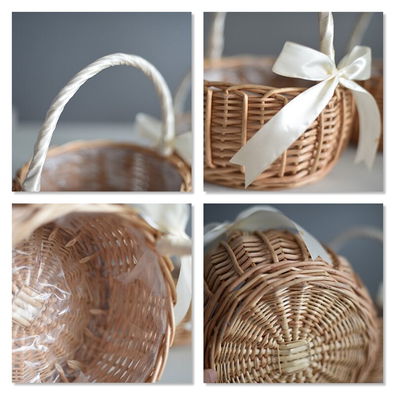 Wicker Woven Flower Basket, With Handle Wedding Flower Girl Baskets, For Home Garden Decoration