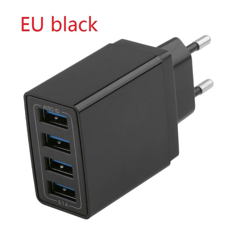 4 Poorten Usb Charger Adapter 5V Eu Plug Mobiele Telefoon Universele Usb Snel Opladen Multifunctionele Oplader Voor xiaomi Samsung Eu Ons: EU black