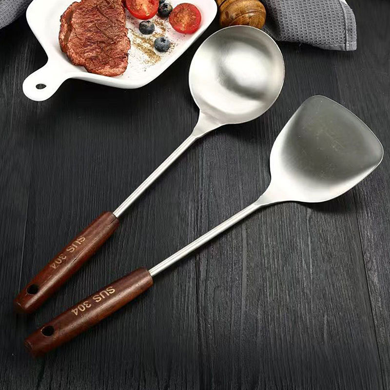 1pc utensílios de cozinha de aço inoxidável wok espátula ferro e concha conjunto de ferramentas espátula para cozinhar acessórios de cozinha essenciais