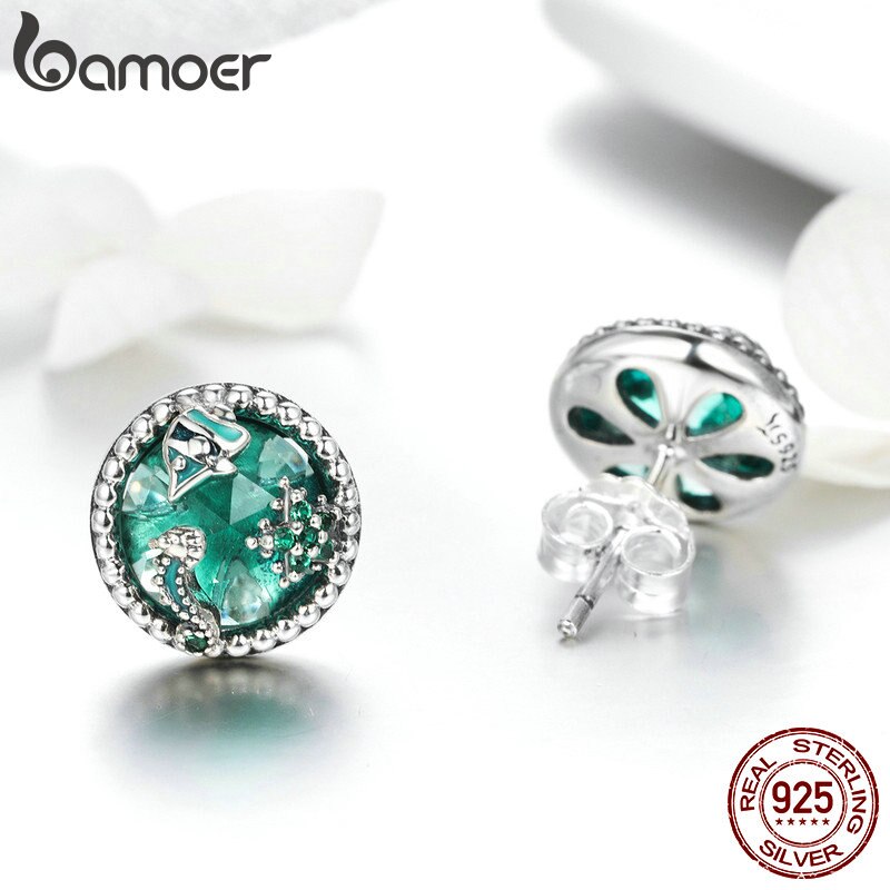 Bamoer Authentieke 925 Sterling Zilver Oceaan Tropische Vissen Stud Oorbellen Voor Vrouwen Groene Cz Sterling Zilveren Sieraden SCE496
