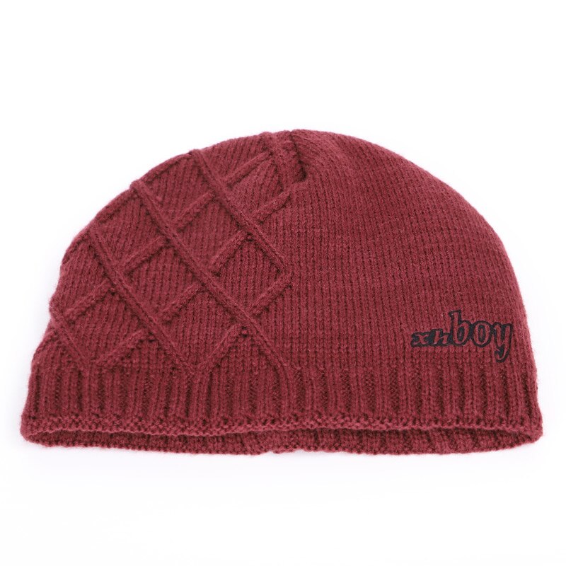 XHBOY Brand Knit Beanie Hat Plaid Stripes Men's Winter Hats Warm Plus Velvet Thicken Hedging Cap Skullies Bone Male